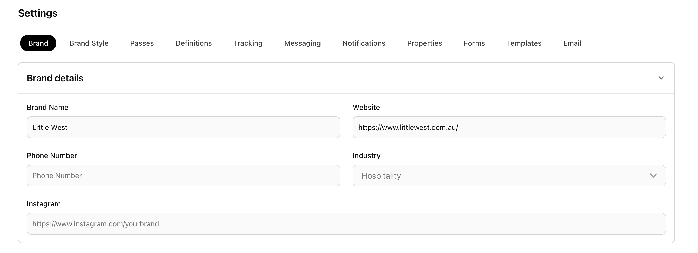myne brand settings page