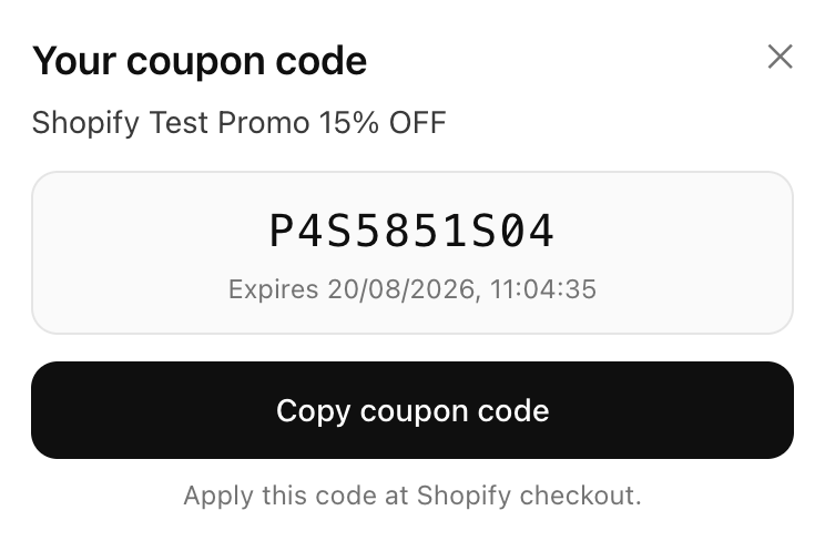 shopify coupon myne promotione example claim