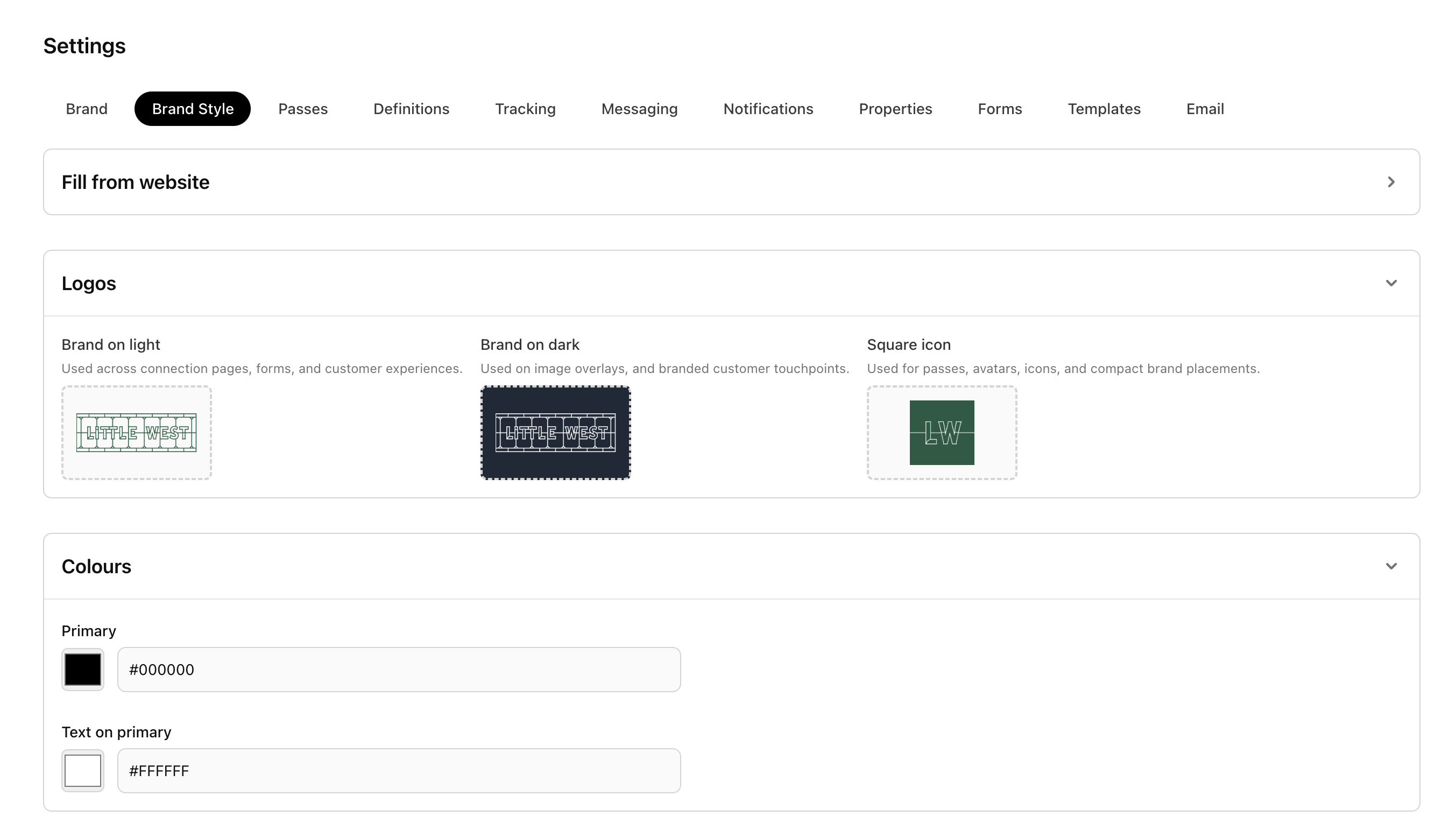 myne brand style settings brand connection page
