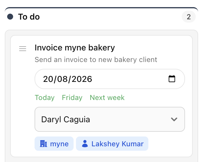 update a task myne setup business