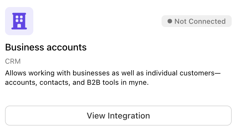 business integrations myne setup