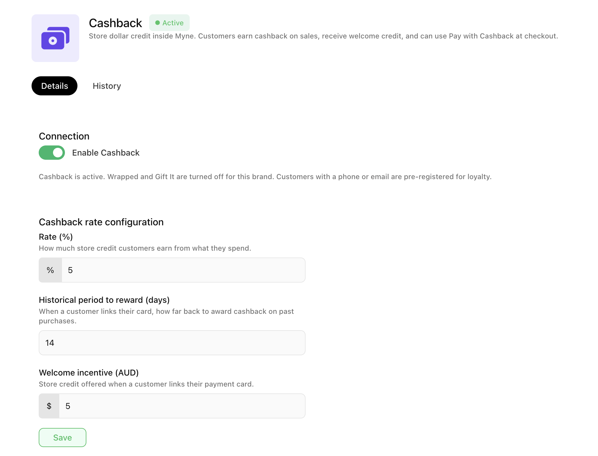 myne cashback redeem earn feature