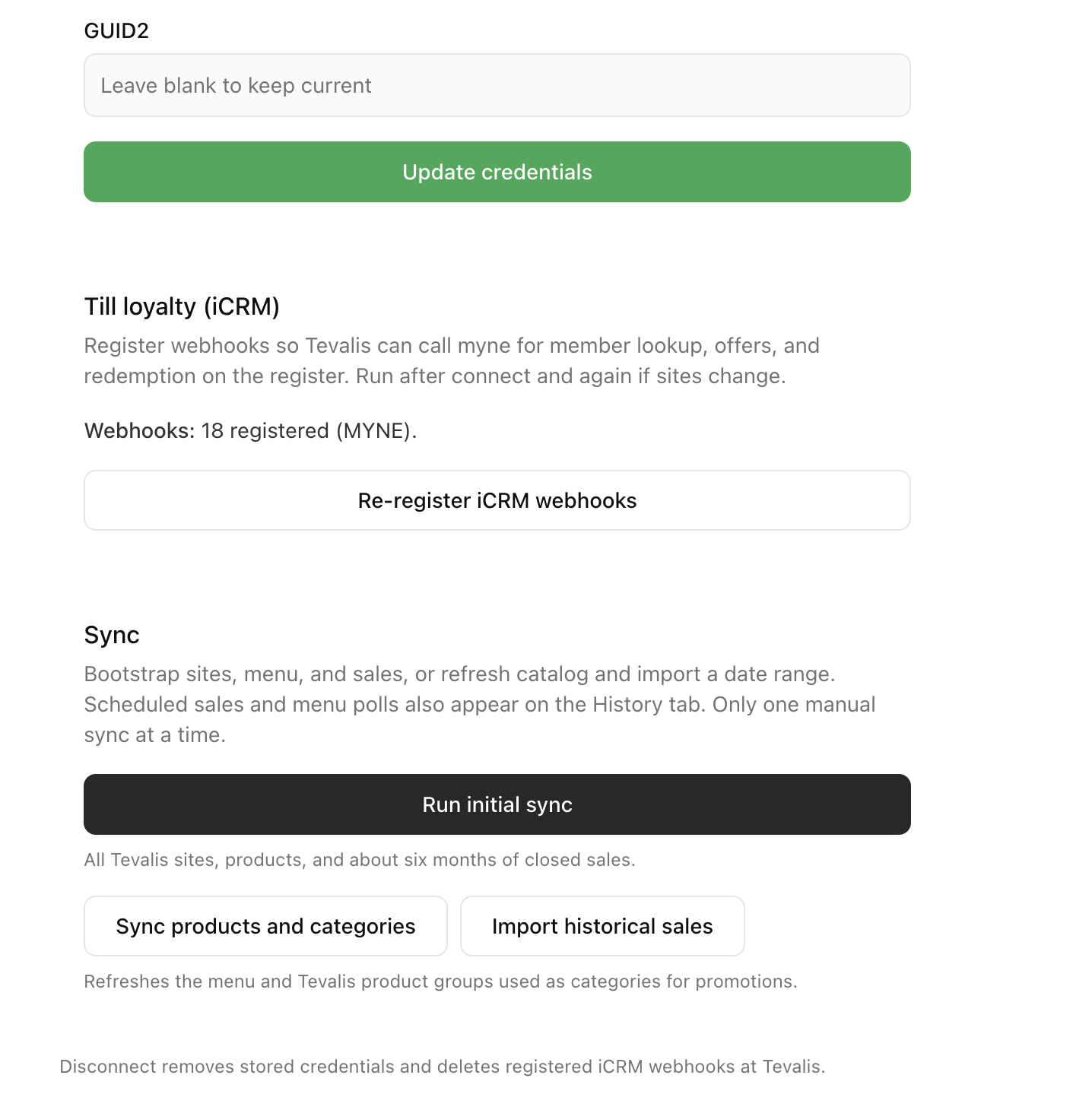 tevalis webhooks initial sync myne integration